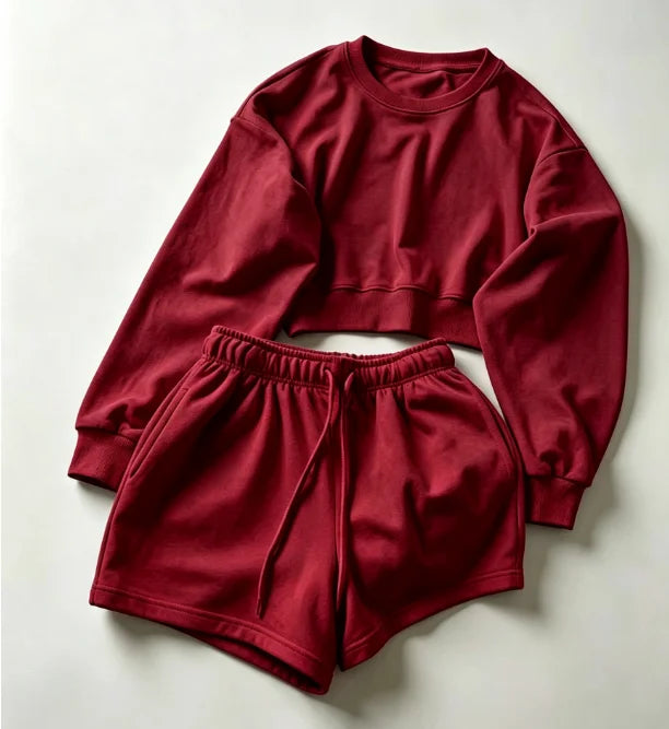 spring summer Womens Round neck long sleeve Sweatshirt Two Piece Set Casual Sweatshirt+shorts suit Daily Womens Tracksuit