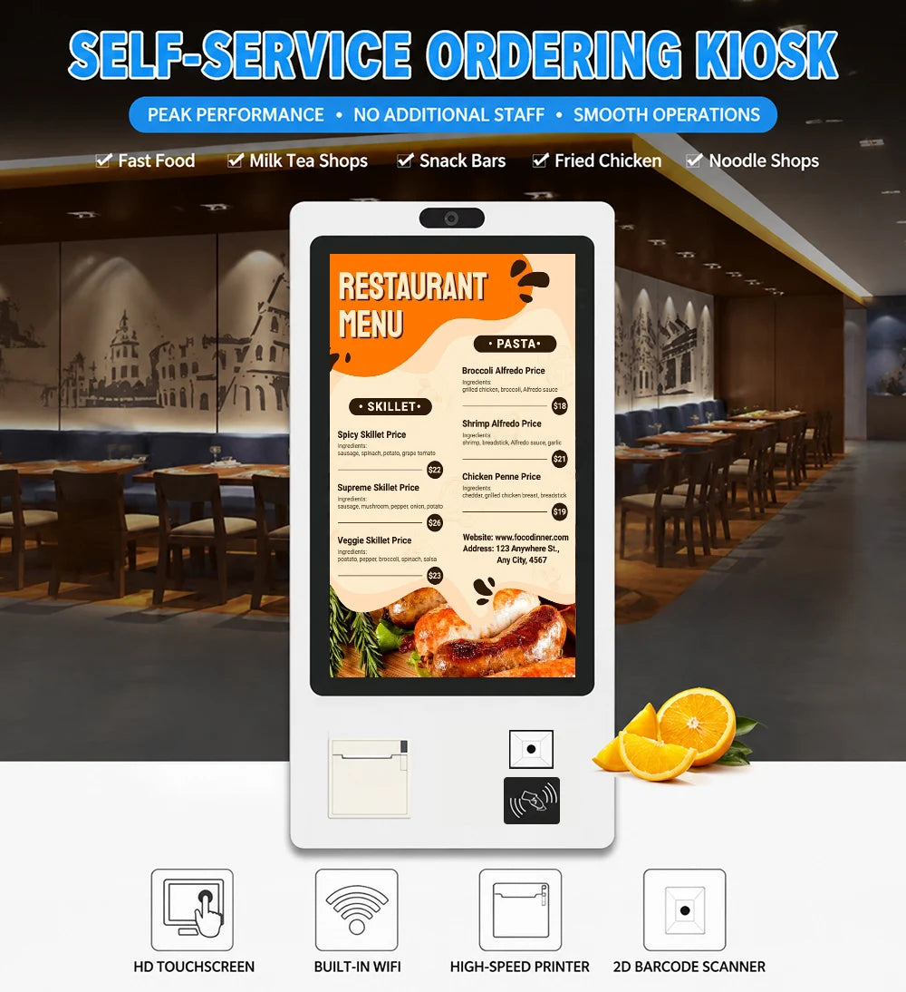 Card Reader Self-Service Restaurant Kiosk Digital Ordering Kiosk Fast Food Payment Kiosk With Camera and 80mm Printer