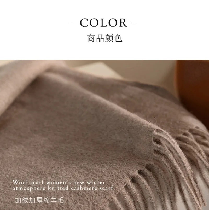 High Quality 100% Wool Muffler Classic Simple Solid Men Women Scarf Fall Winter Thick Casual Shawl Male Female Tassel Scarves