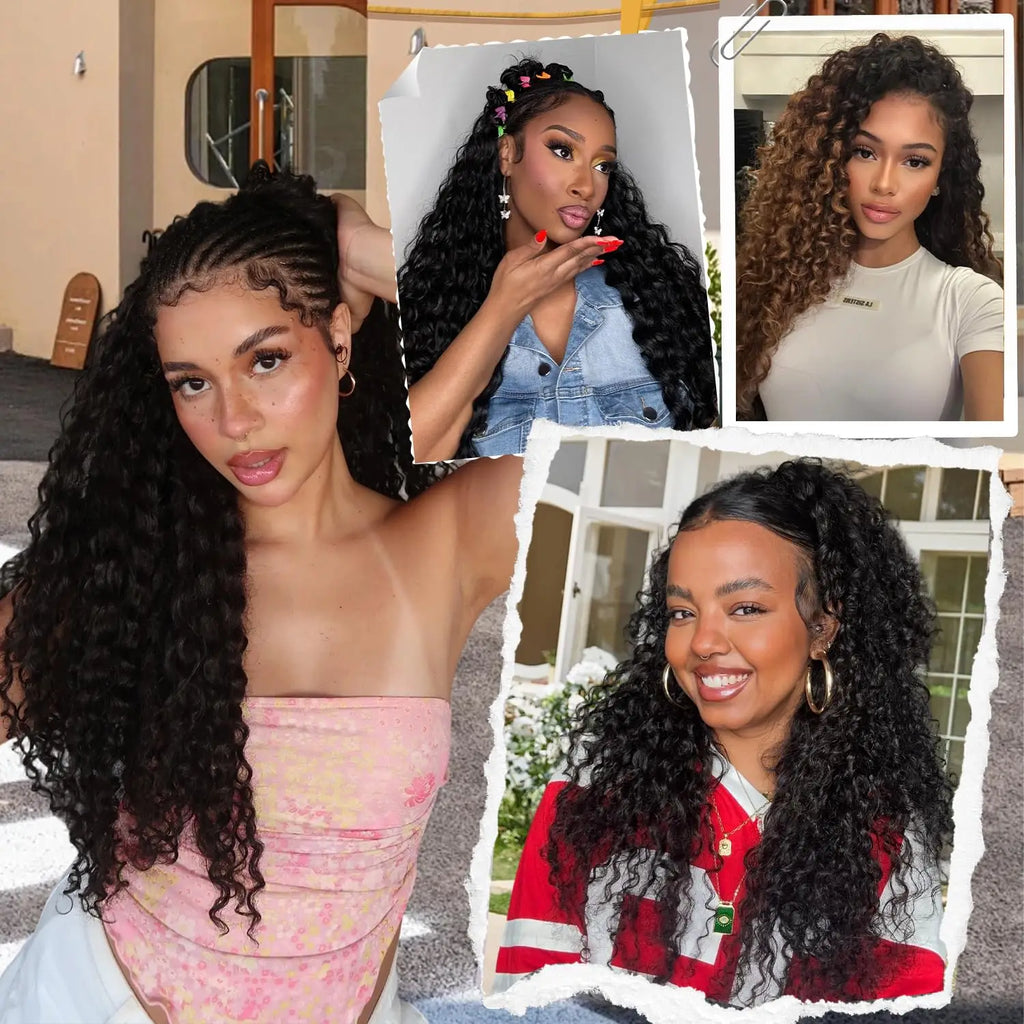 Feather Crochet Human Hair Miracle Knots Pre-divided Human Crochet Hair Bundle Knotless Deep Wave Boho Braids Crochet Human Hair