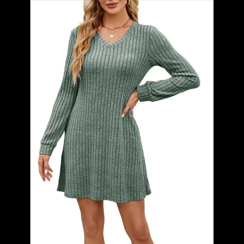 Women's Dress Casual V Neck Long Sleeve With Pockets Fashion Elegant Party Vacation Beach Summer Spring