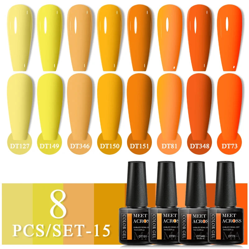 MEET ACROSS 6/8Pcs Set Glitter Gel Nail Polish Autumn Winter Nail Art Varnishes Semi Permanent Soak Off UV Gel Kit Nails Lacquer
