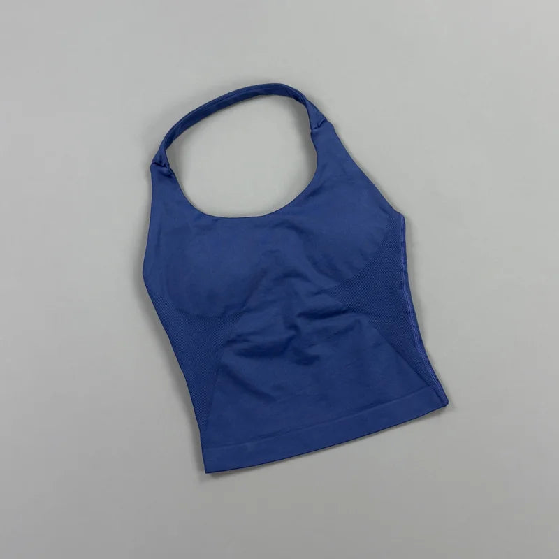 HISTELLO Impact Halter Top Women Gym Clothing Backless Seamless Sports Yoga Vest Running Fitness Workout Sleeveless Tank Top