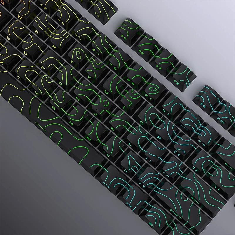 97 Keys White Contour Lines PBT Double Shot Keycaps Sidelit Light Backlit Translucent Cherry Profile for MX Mechanical Keyboards