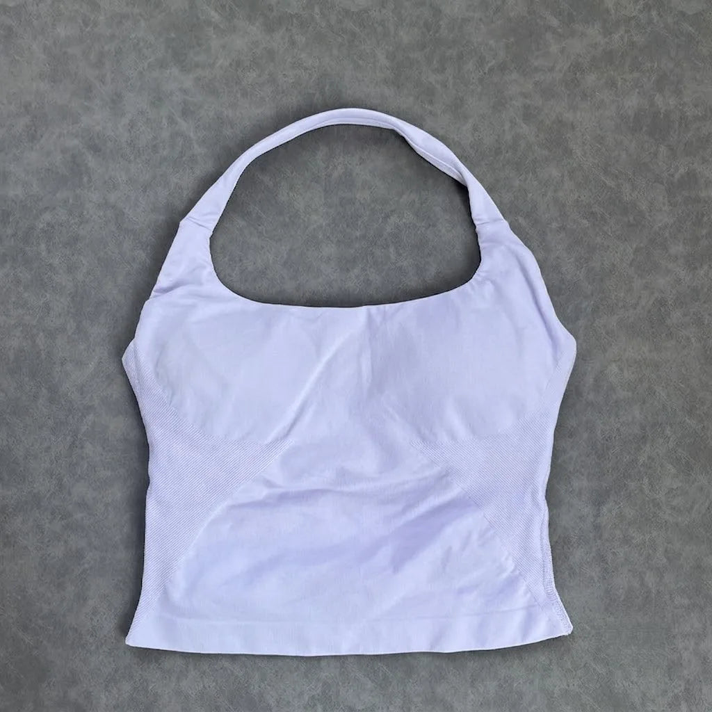 Seamless Halter Workout Tank Top for Women Backless Longline Yoga Top Gym Fitness Activewear Body Shaping Sportswear
