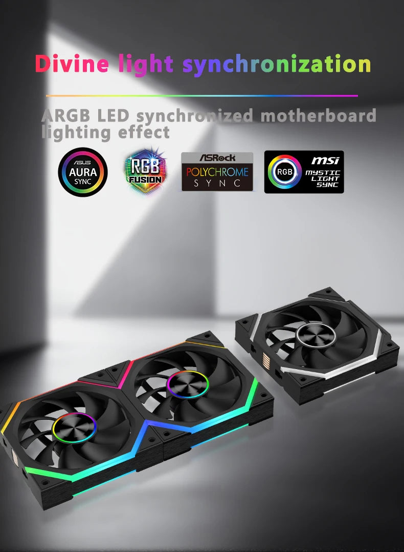 ICE Whale WX-3 Wire-Splicing PC Case Cooling Fan 3PIN ARGB Mirror Cycle Light Effect 800-1600RPM PWM Water Cooling Cooler Fan