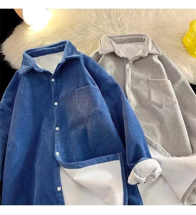 Corduroy Long Sleeve Shirt Jacket Men's Autumn Winter Thickened Casual Wear Resistant Embellished Standard Fit Youth Fashion