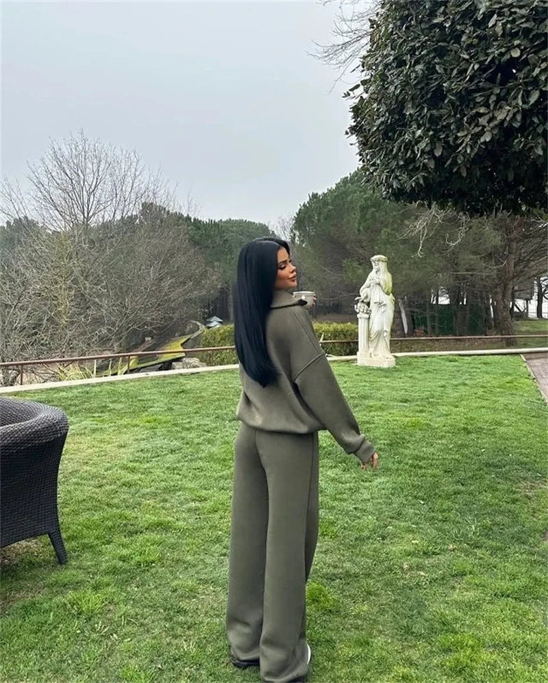 2025 Winter Casual New In Matching Sets 2 Pieces Set Woman Two Piece Outfits Women's Clothing Solid Color Pullover Long Sleeves