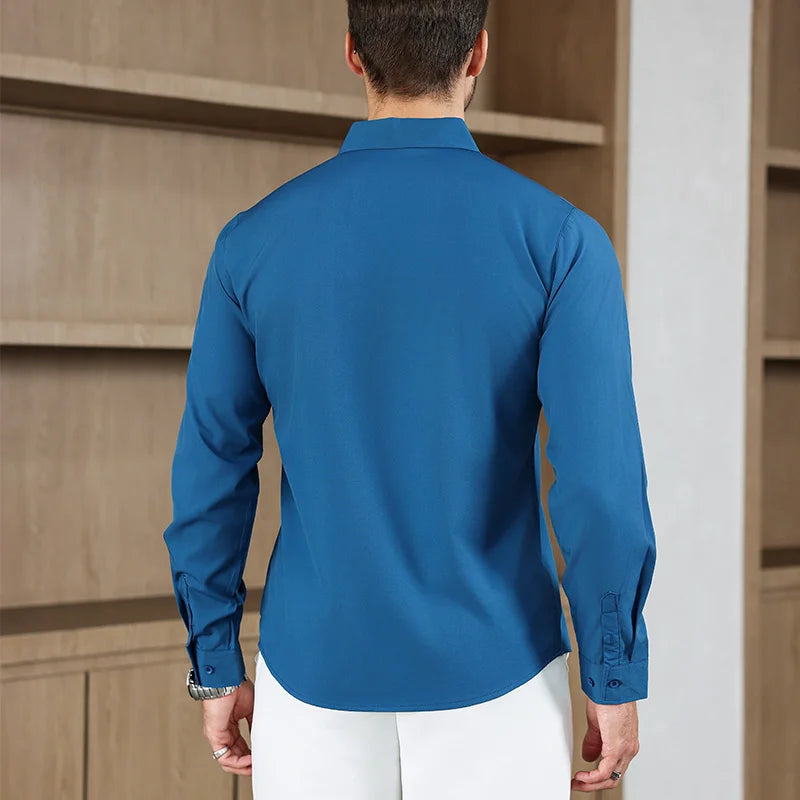 New Men's Business Casual Long Sleeved Solid Color Shirt Wrinkle Resistant Wrinkle Free Comfortable All Season Versatile Top
