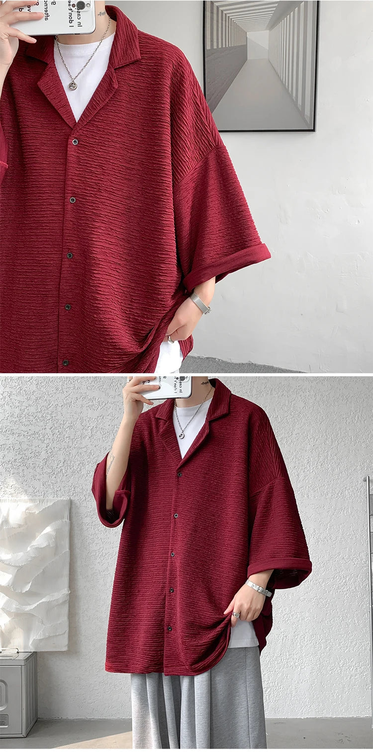 Ice Silk Shirt Men's High Quality Summer Fashion Brand ins 5-sleeve shirt loose casual masculina camisas hombre