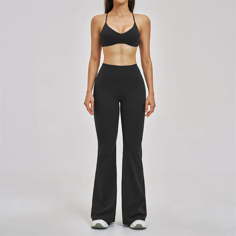 TRY TO BN Women's Tracksuit 2 Pieces Yoga Set Back Y Bra High Waist Leggings Flare Fitness Sportwear Workout Running Gym Clothes