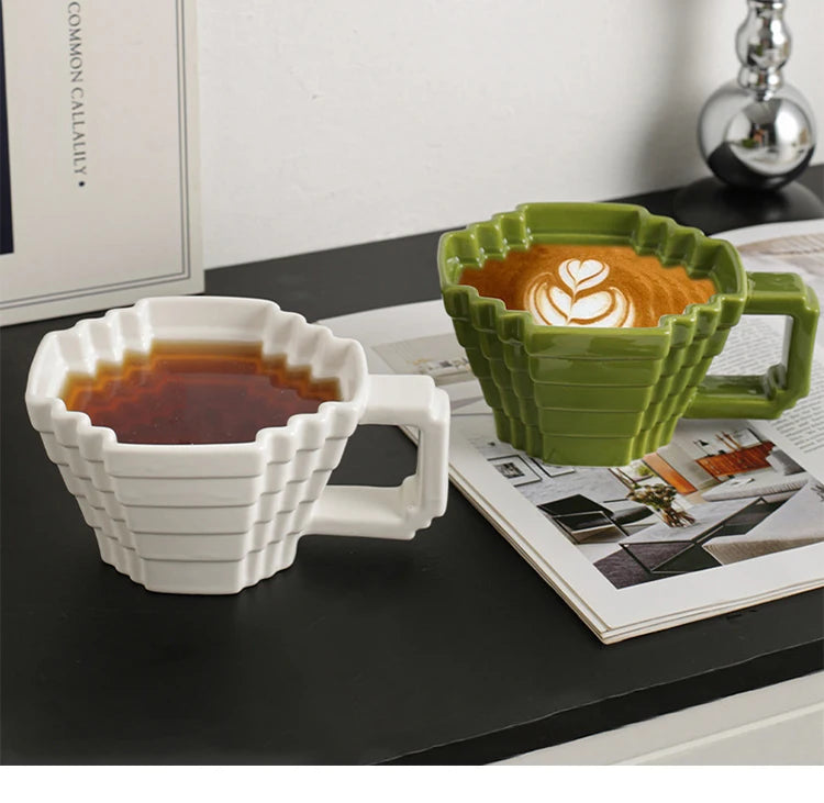 Ceramic Cups creative and individual solid colors, High-end underglaze color,Pixelated Mugs High appearance level drinkware Cup