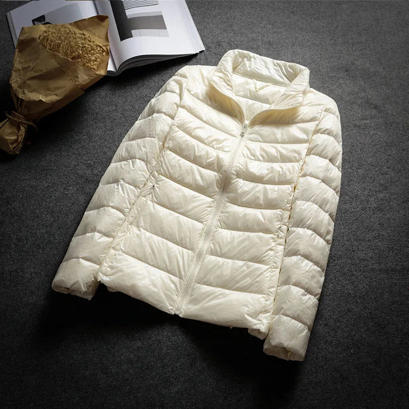 Schinteon Ultralight White Duck Down Jacket Spring Autumn Warm Slim Zipper Women Fashion Light Down Coat 13 Colors S-7XL
