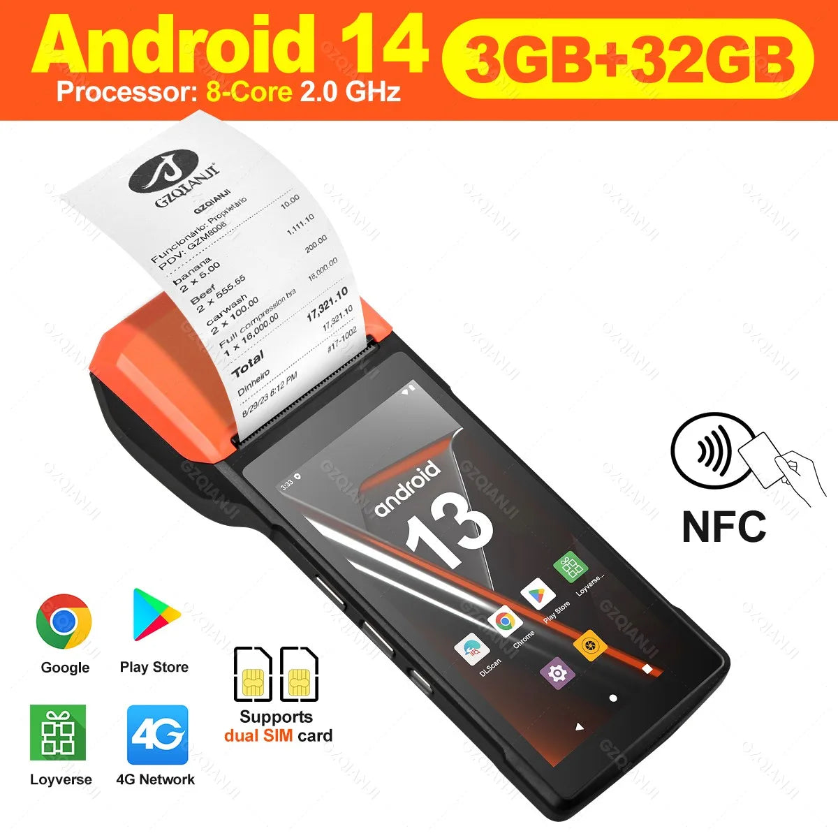 Android 14 Handheld Terminal Android 11 POS Receipt Printer 58mm Portable Machine 5.5 HD Support 1D 2D Barcode Scanner NFC WIFI