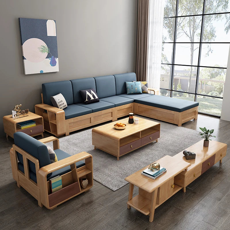 #Nordic Type Simple Modern Solid Wood Sofa Set Furniture Living Room Fabric Sectional Sofa