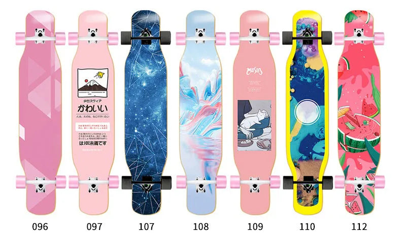 44 Inch Double Kick Dance Longboard 7-Layer Maple Wood Double Sided Graphic Complete Skate Deck All Ages Amateur Professional Ri