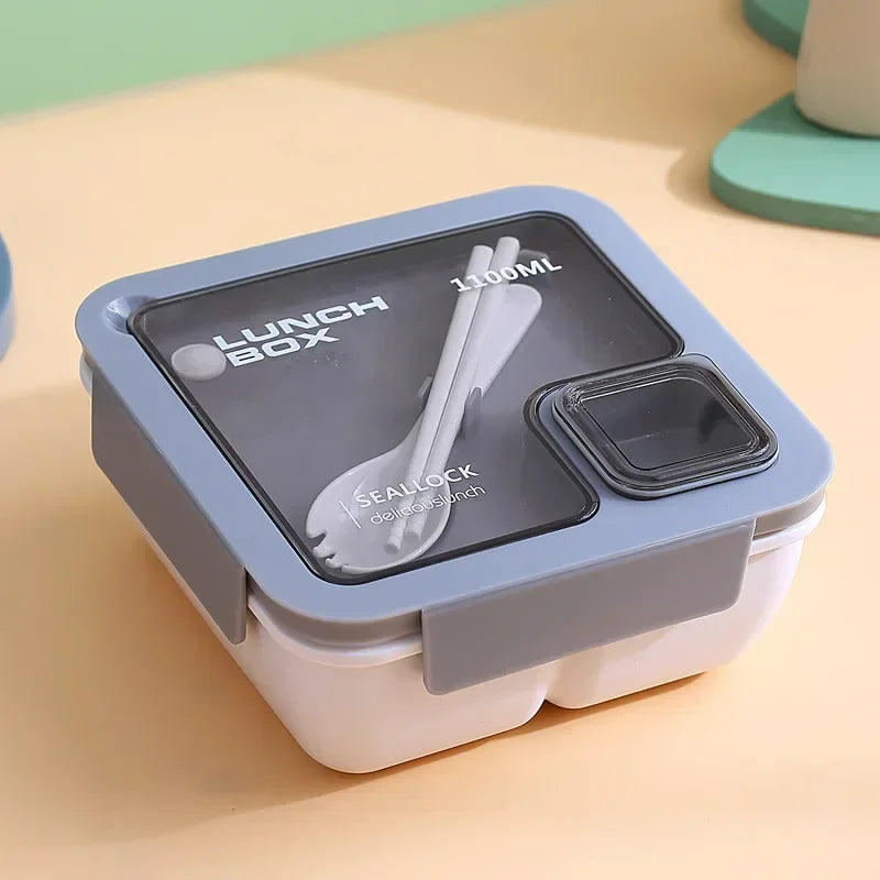 850ml/1100ml Lunch Box Microwave Portable Bento Boxes with Tableware for Kids School Leakproof 4 Grid Food Snack Containers