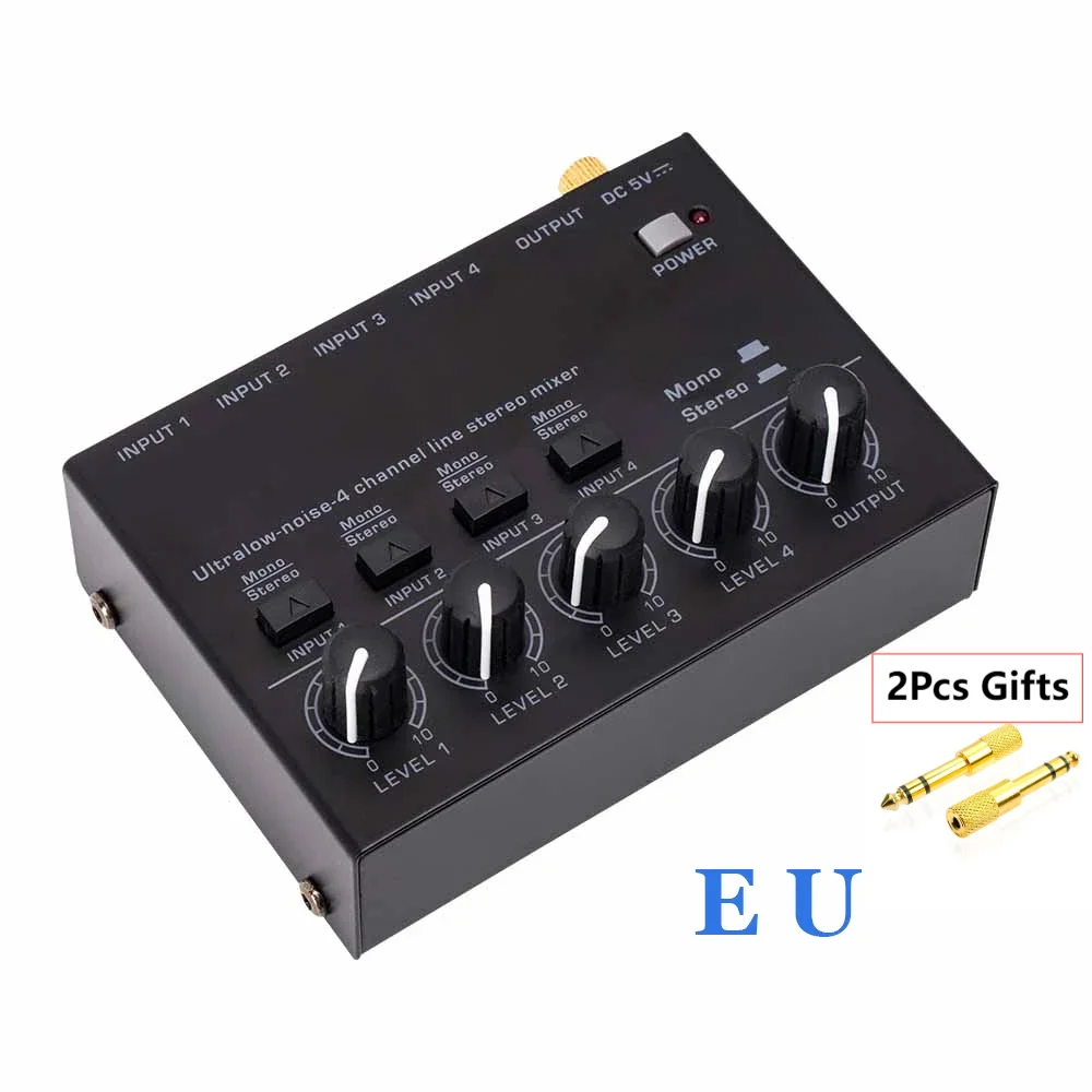 Professional Max400 Sound Mixer 4 Channel Mixer Stereo with 2pcs 6.5 3.5mm Converter RCA Output Mixer Mini Low Noise Sound Mixer