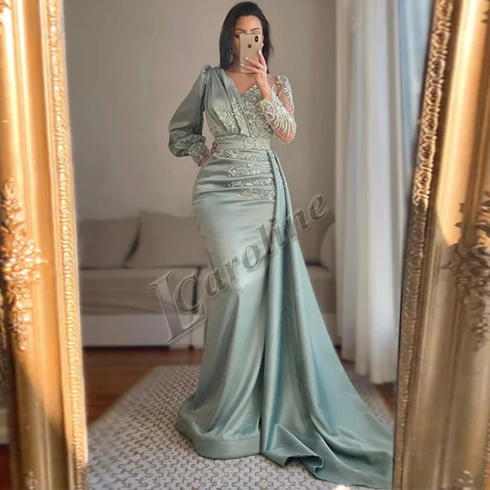 Caroline Modern Mermaid Prom Dresses for Women with Cloak Beads Crystals High Neck Formal Evening Vestidos De Gala Drop Shipping