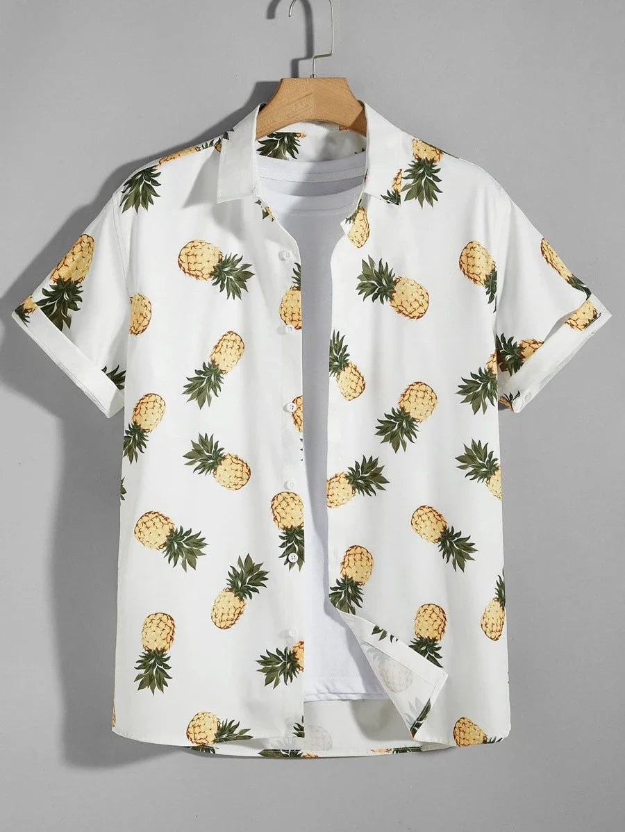 Men's Women's Fun Print Pattern Casual Fashion Short Sleeve Shirts Men's Button Tops