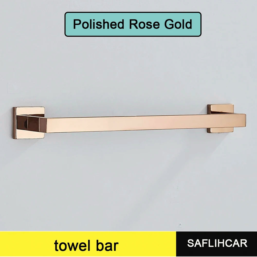 Rose Gold Bathroom Accessories Set Hardware Paper Holder Towel Bar Rack Rail Rod Robe Hook Hanger Wall Mount Brushed Rose Gold