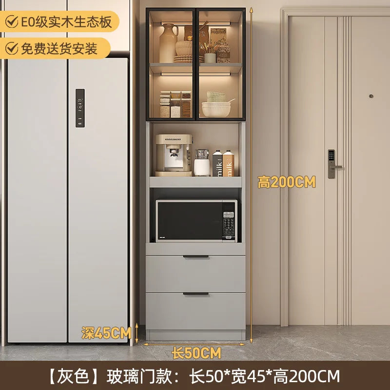 Solid wood dining side cabinet High cabinet integrated against the wall Cream style Simple modern storage Narrow cabinet