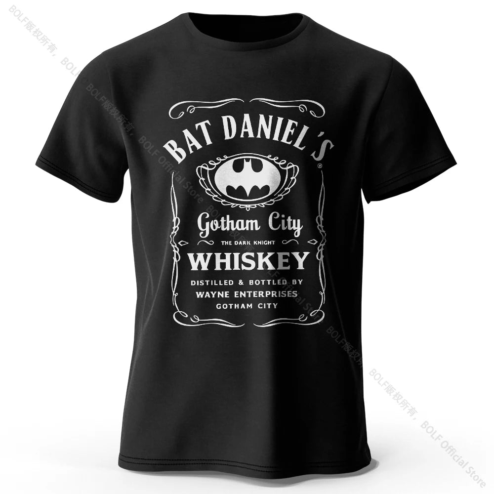 Gotham City Whiskey Printed 100% Cotton T-Shirt, Soft & Breathable Round Neck Short Sleeve Tee, Unisex Dark & Urban Style