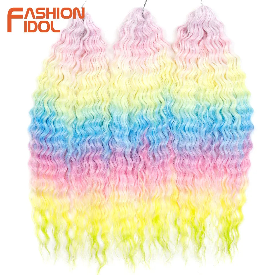 FASHION IDOL 24 Inch 300g Ariel Hair Synthetic Crochet Curly Hair Water Wave Braid Hair Ombre Blonde Braiding Hair Extensions