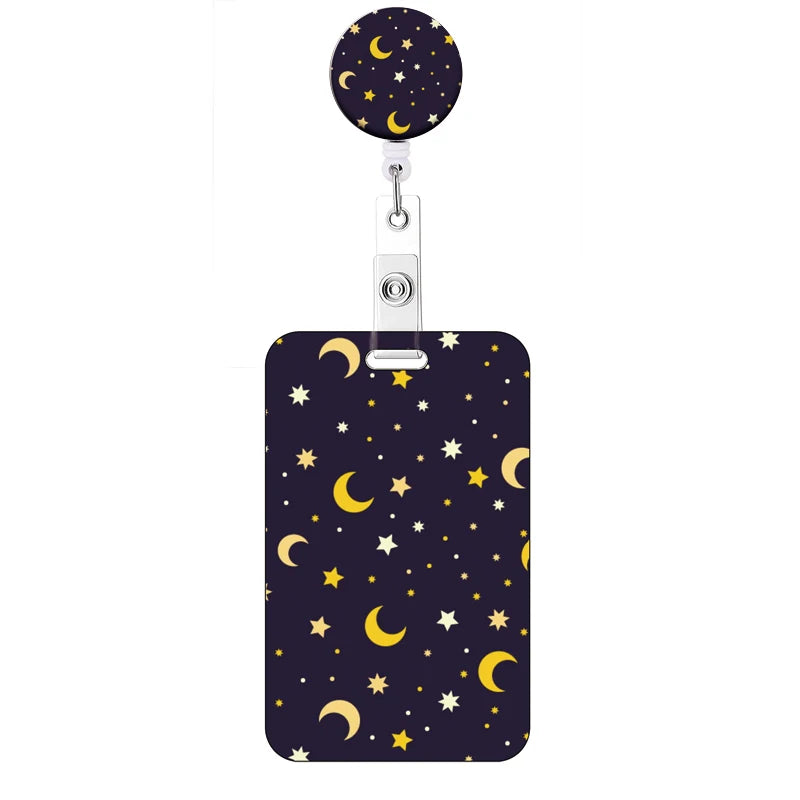 Flower Retractable Buckle Card Holder Women Business Badge Case Reel Clip Girls Cardholders Doctors Nurses Hang Credential holde