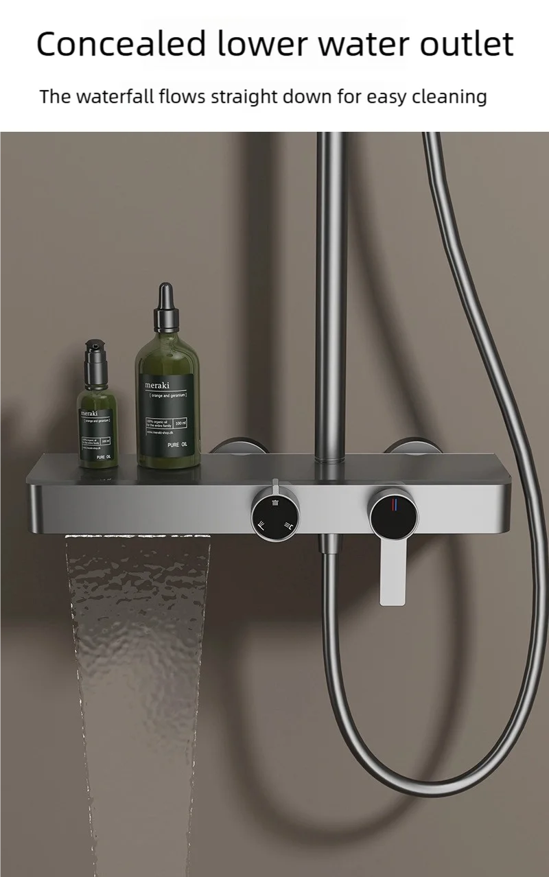 Gray Bathroom Shower System Set Multifunctional Knobbed Triple Function Water Outlet Hot and Cold Control Pressurized Shower Set