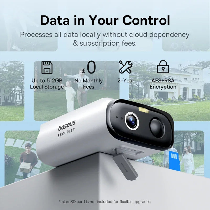 Baseus Security S1 Lite Solar Security Camera Wireless Outdoor Camera Continuous Power 2K Resolution 135°FOV IP67 Wifi Camera