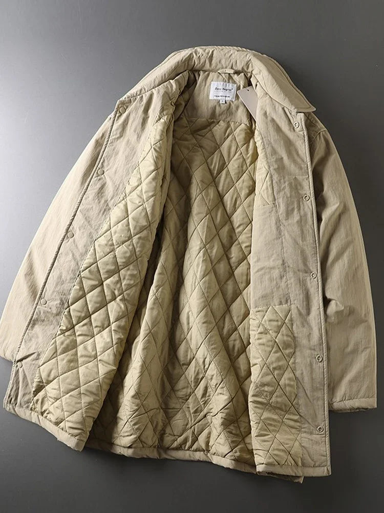 Japanese retro collar cotton jacket men's winter mid to long length cotton jacket men's warm jacket jacket with cotton clip