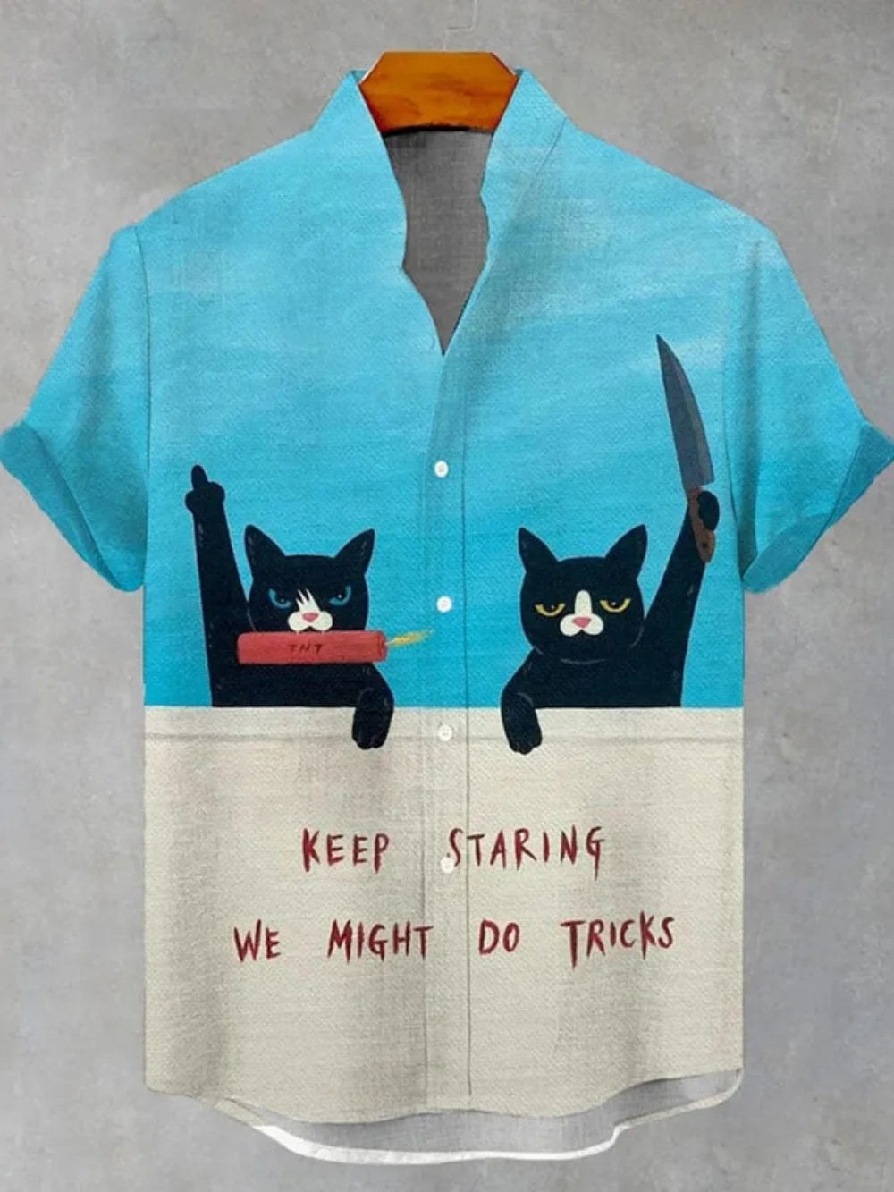 Men's Fashionable Stand up Collar Short Sleeve Button up Christmas Party Shirt Casual Linen Clothing