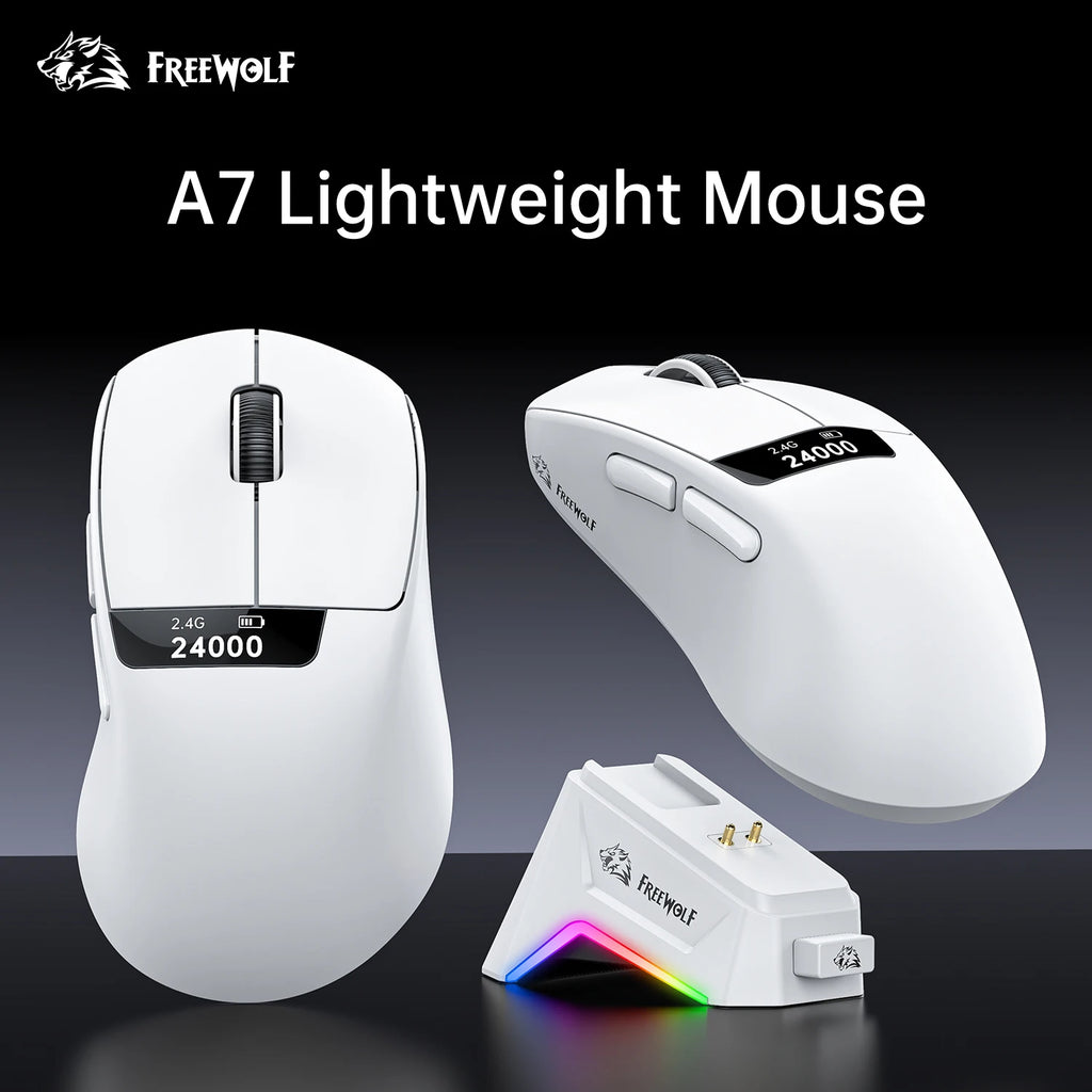 A7 Lightweight Wireless Gaming Mouse,24000DPI,Magnetic Charging Base,Tri-Mode Connection,PAW3311 Macro Esports Office Mouse