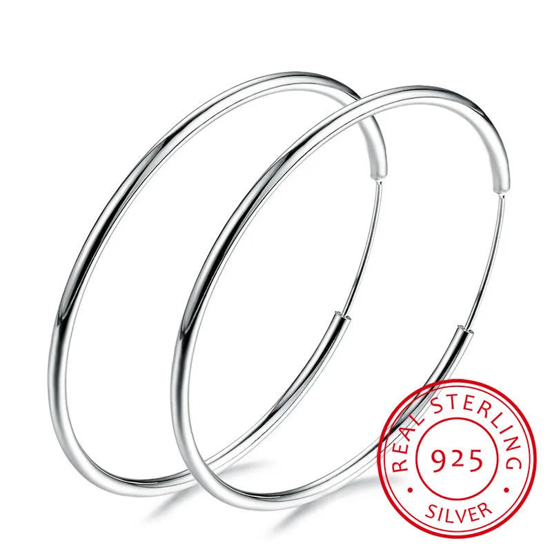 Women 100% 925 Sterling Silver Hoop Earring Round Circle Loop Gifts Box Packing Simple Silver Hoop Earrings Piercing