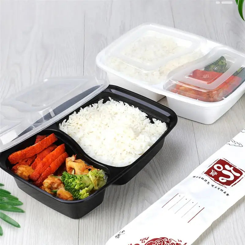 20pcs Disposable Lunch Box Two Grid Plastic Package Box Food Wrapping Box TakeOut Food Container Restaurant Hotel Kitchen Supply