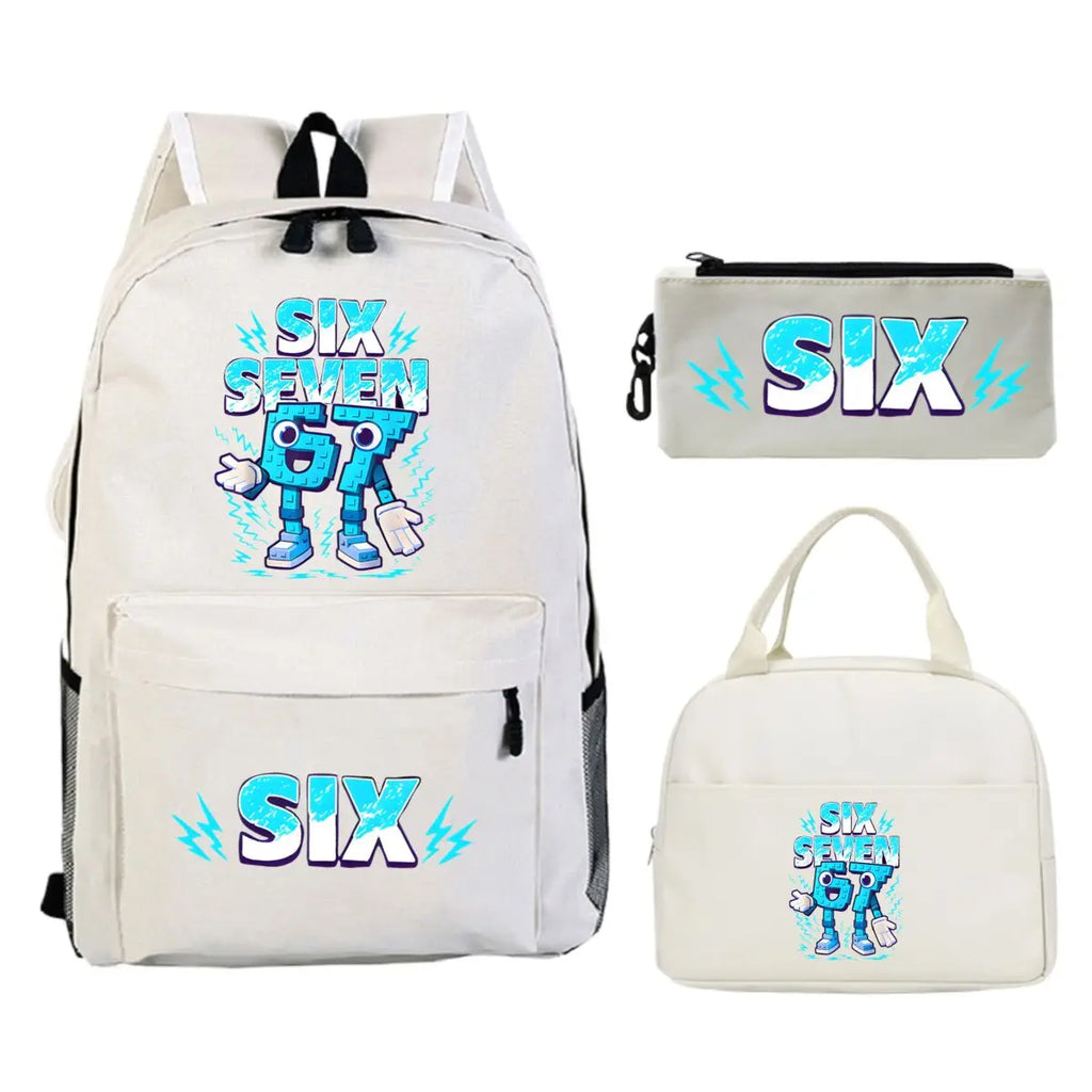 Fun Six Seven Print 3Pcs/Set Backpack Teen Boy Girl Back To School Schoolbag 67 Italian Brainrot Lunch Bag Rucksack Pencil Case