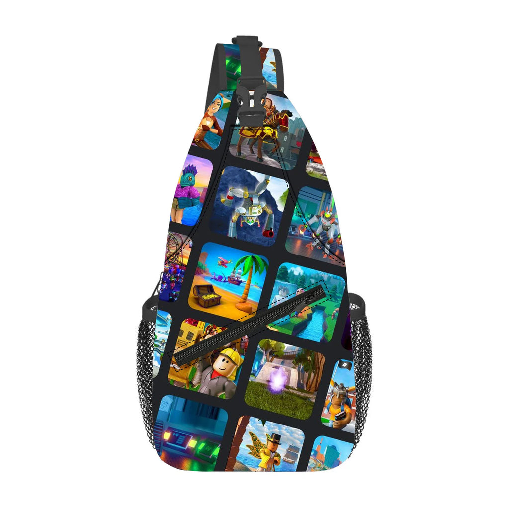 Roblox Shoulder Bag Virtual Gaming World Cartoon Print Sports Crossbody Bag 29*13*39cm Chest Bag