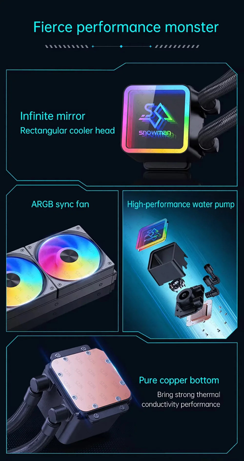 Liquid Cooler 120/240/360 ARGB CPU Cooler Computer Fan CPU AIO Water Cooler Support Intel&AMD Efficient PWM-Controlled Pump
