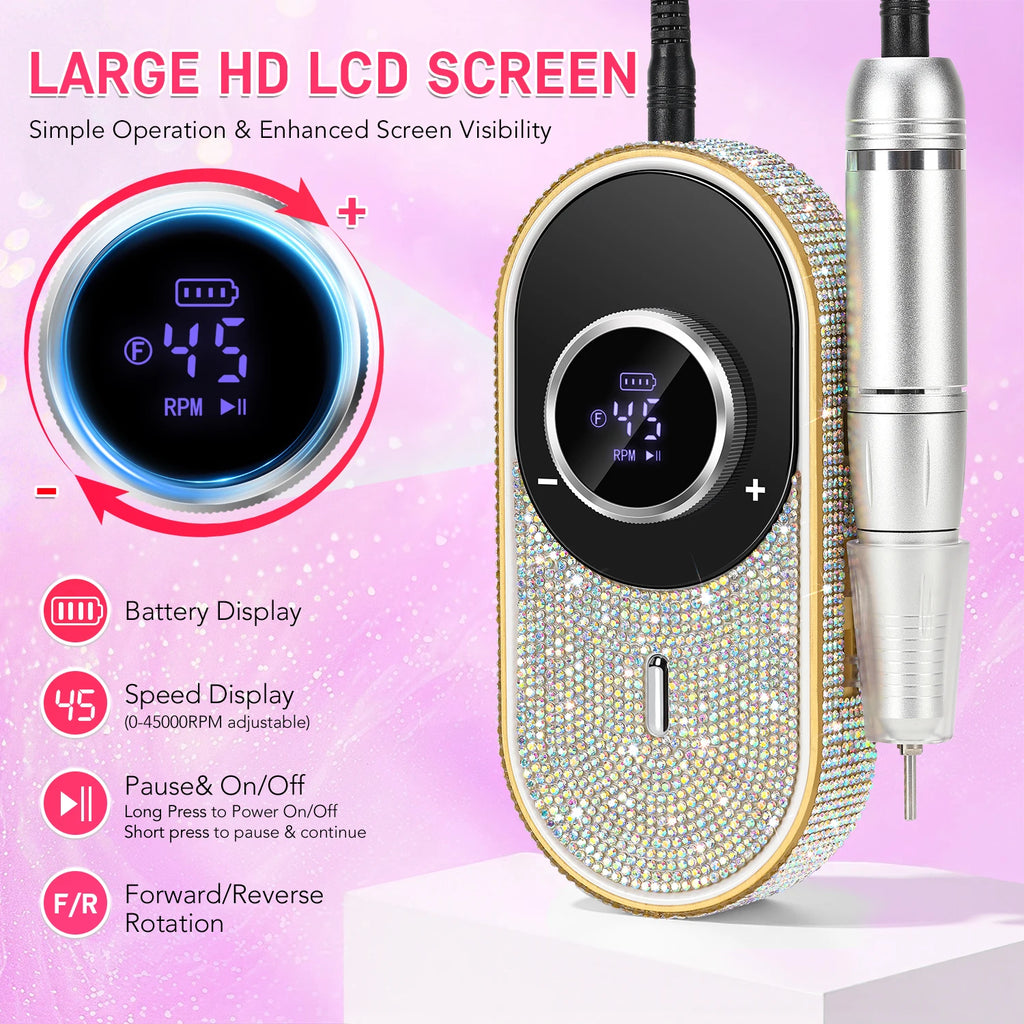 Electric Nail Drill File Professional 45000 RPM Rechargeable Nail Drill Machine Kit With Low Noise Nails Drill For Nail Art Tool