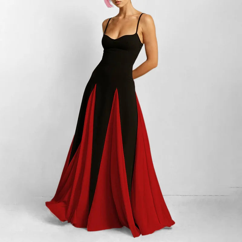 Summer U-neck Casual Female Vintage Elegant Spaghetti Strap Dress Women Elegant Solid Sleeveless A-line Midi Women's Dresses