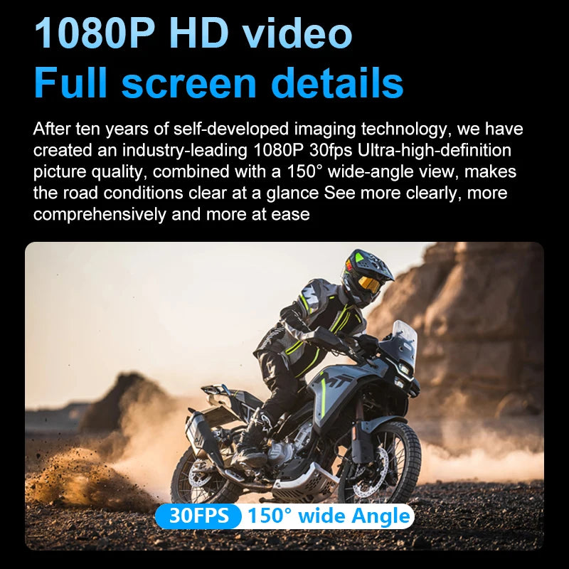 Dual 1080P UHD Wireless Motorcycle DVR Full Body 30FPS Waterproof Moto Dash Wifi GPS Cam Front Rear 150° Driving Video Recorder