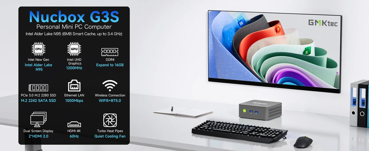 GMKtec G3S Mini PC Intel Alder Lake N95 Windows 11 Pro Mini PC 8GB DDR4 128/256GB PCIe M.2 SSD WiFi 5 BT5.0 Desktop Computer