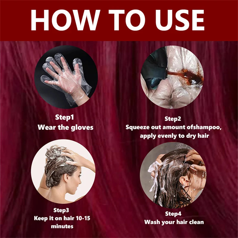 4 In 1 Red Hair Dye Shampoo 100ml 15 Min Fast Dye Cover Grey Hair Easy Operation Long Lasting Vivid Red Tone Hair Color Shampoo