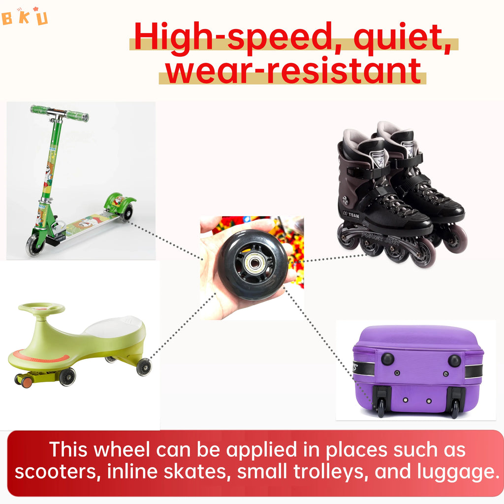 8-Piece PU Replacement Wheels 76mm(3") with ABEC-7 Bearings, PP+PU Material Fit Inline Skates/Kids Scooters/Strollers/Luggage