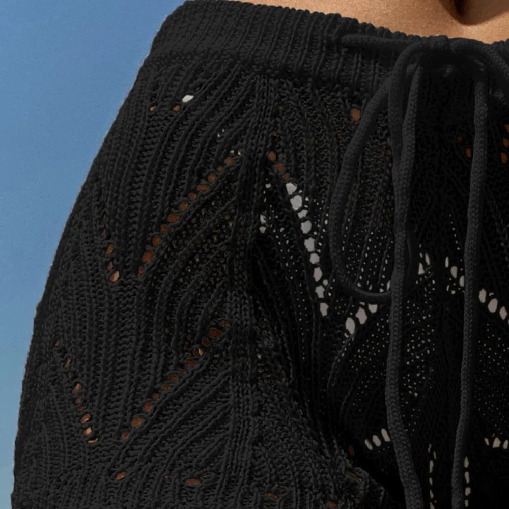 Women's Hollow Out Drawstring Waist Bikini Cover Up Shorts Tie Front Crochet Cover Up Bottom