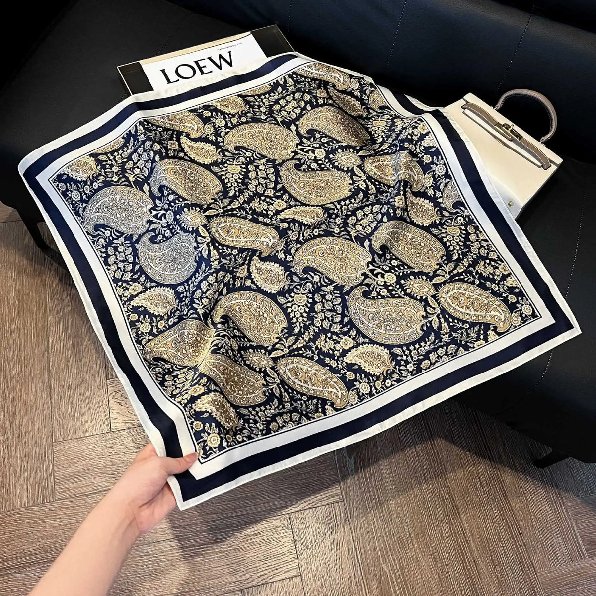Luxury Brand Paisley Houndstooth Printed Square Scarf Soft Satin Thin Smooth Neck Scarf Sunscreen Headscarf For Women Head Wrap