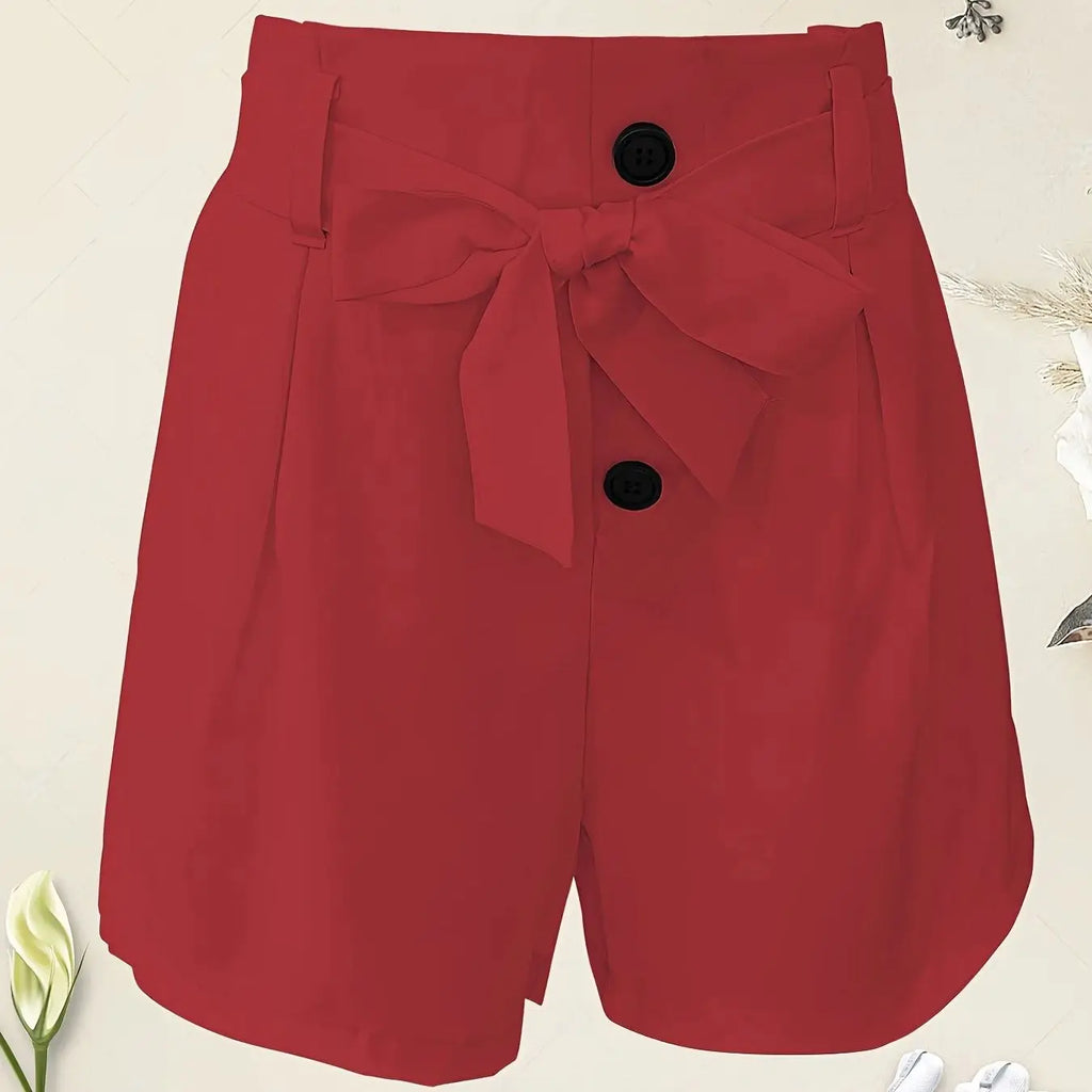 Summer High Waist Casual Solid  Shorts for Women Summer Wide Leg Work with Belt