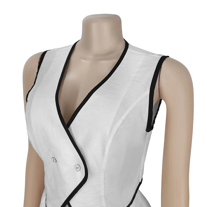 BKLD 2025 Women's Temperament Commuting Suit Contrasting Button Sleeveless Vest Tops+Zipper Pockets Pants Fashion Casual Outfits