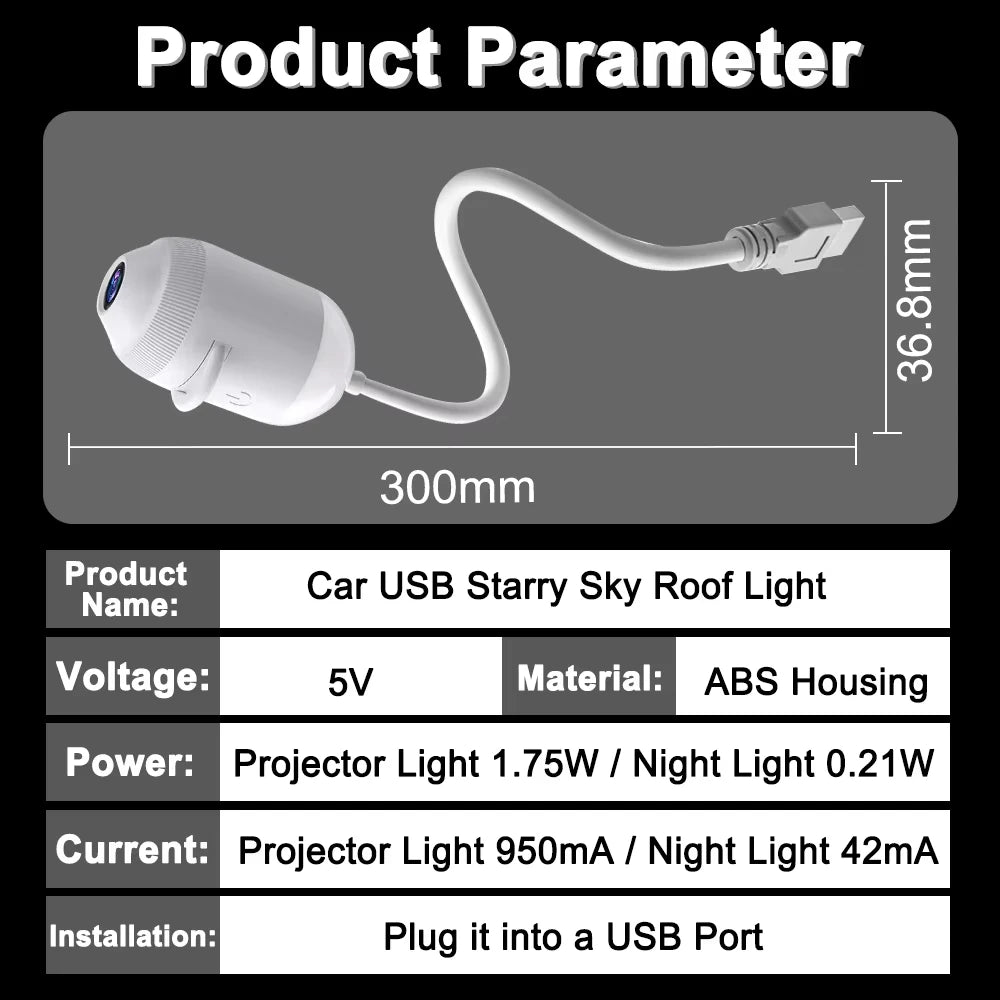 New Usb Star Sky Projector Light Romantic Galaxy Ambience Lamp Car Interior Decor Bedroom Night Light Starry Projection Lamp